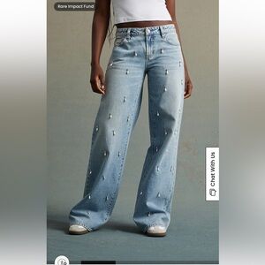 NWT RARE DNM EDIT Light Indigo Pearl & Rhinestone Low Rise Baggy Jeans - size 26